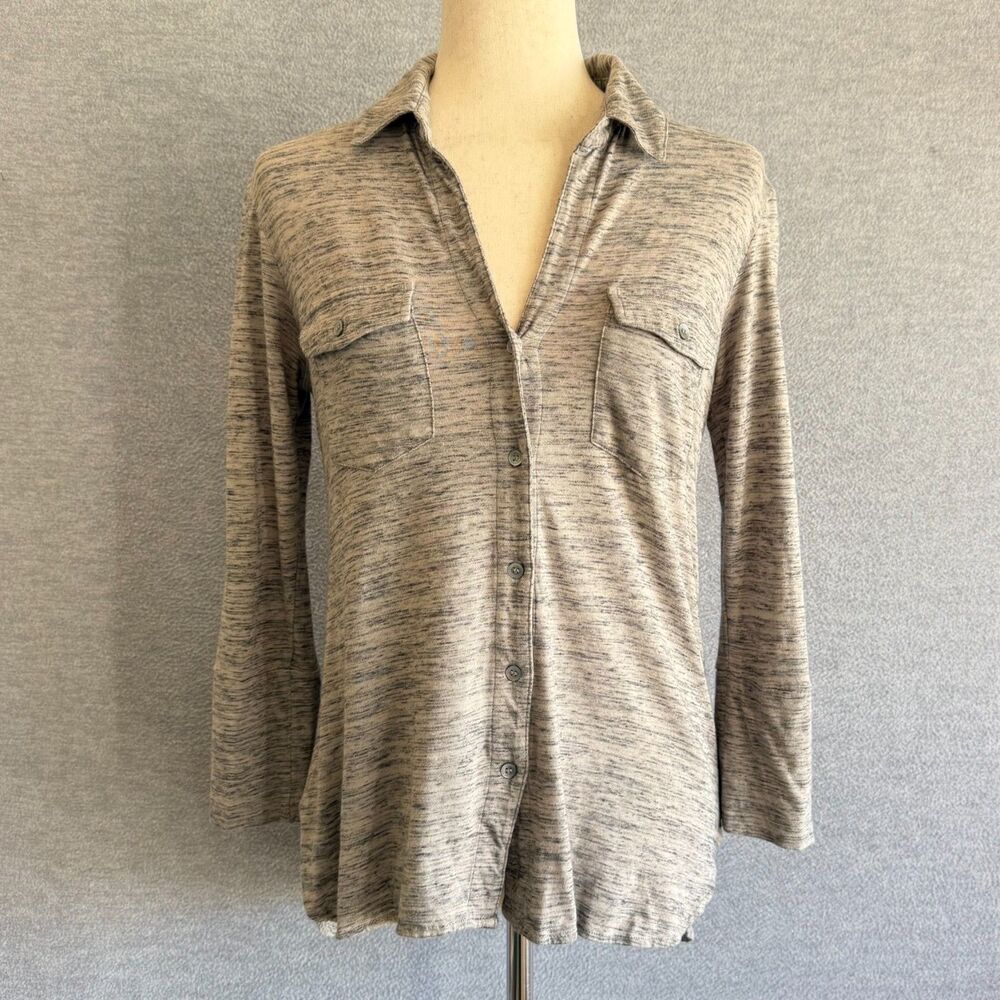 James Perse Collared Top 1 Small Minimalist Capsule Heather Gray Button Up Shirt - Picture 2 of 10